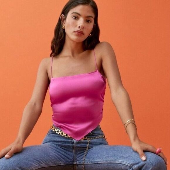 Reformation Tops - Reformation Gruyere 100% Silk Hot Pink Bandana Y2K Fitted Cami Top Size 10